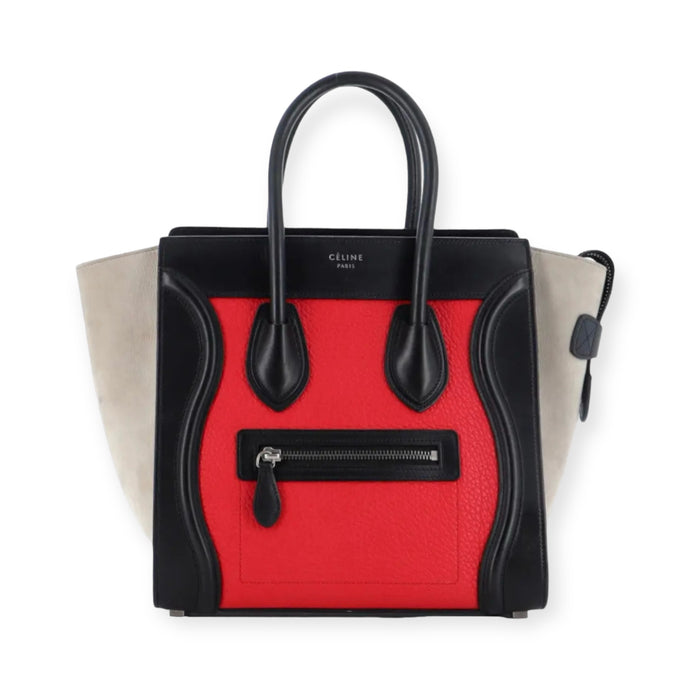 Celine Bag, Hot Pink Calfskin Micro Luggage Tricolor Tote