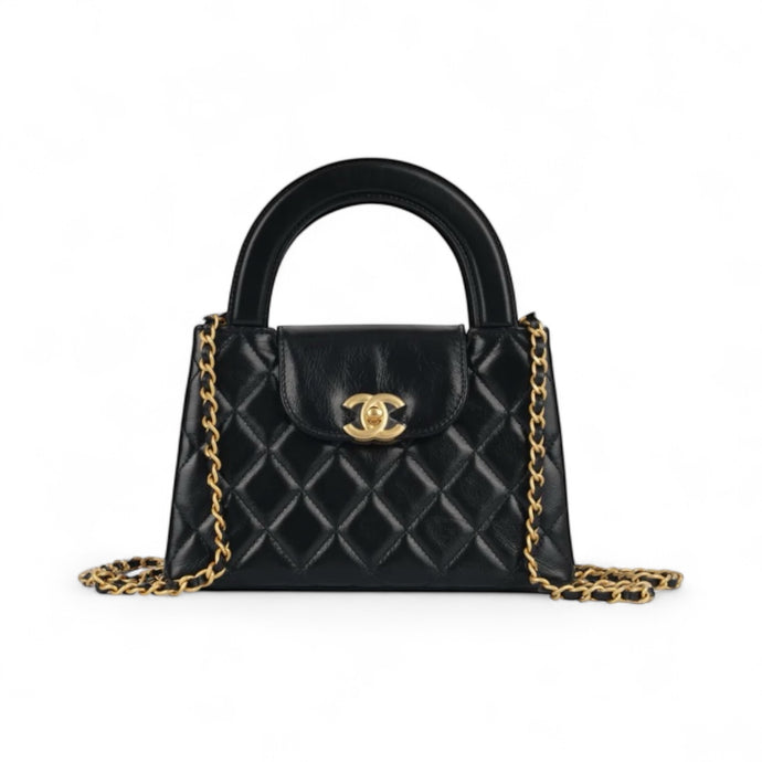 Chanel Bag, Black Shiny Aged Calfskin Quilted Nano Kelly Shopper Bag