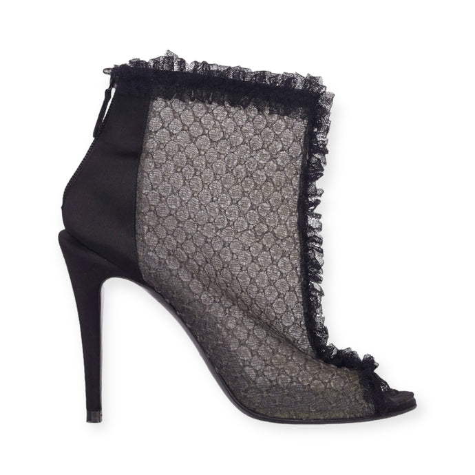 Chanel Shoes, Black Lace Heeled Ankle Boots (size 38.5)