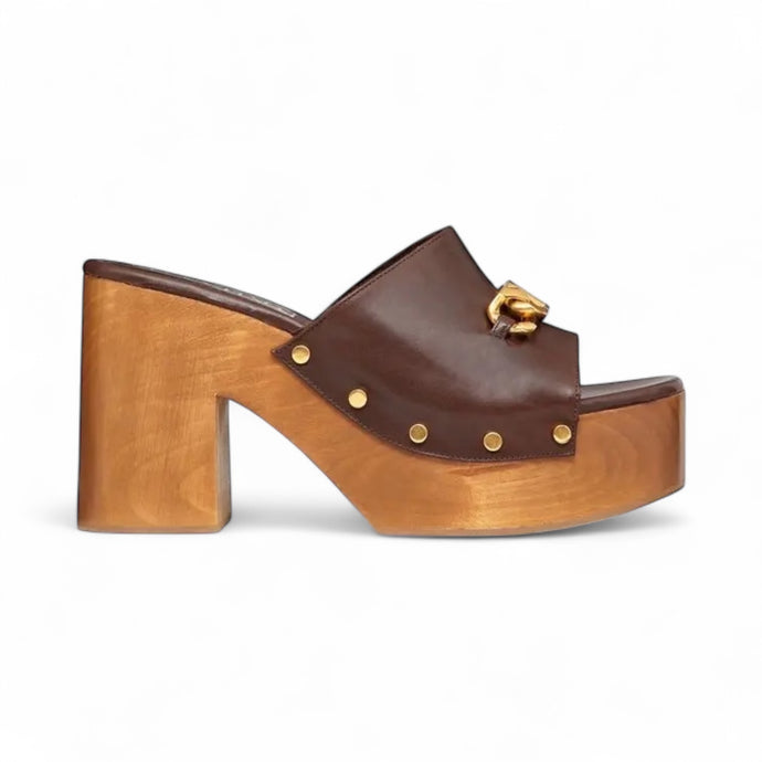 Valentino Shoes, Brown Leather VLogo Clogs (37)