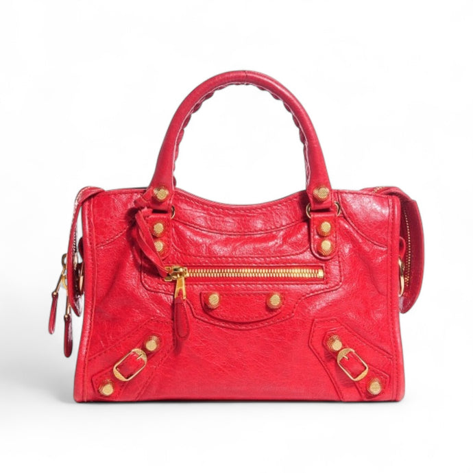 Balenciaga Bag, Red Agneau Giant 12 Gold Hardware Mini City Crossbody