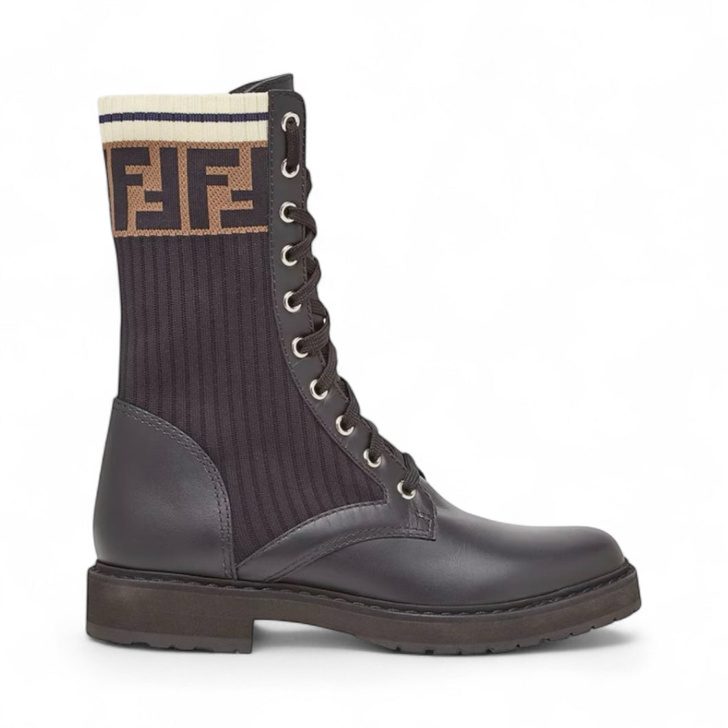 Fendi Shoes, Black Leather Biker Rockoko Boots (size 38.5)