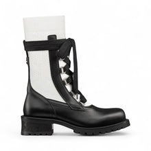 Christian Dior Shoes, Black Calfskin Knit Fabric Diorland Combat Boots (size 38.5)