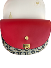 Ferragamo Bag, Multicolor Canvas Calfskin Gancini Saddle Crossbody