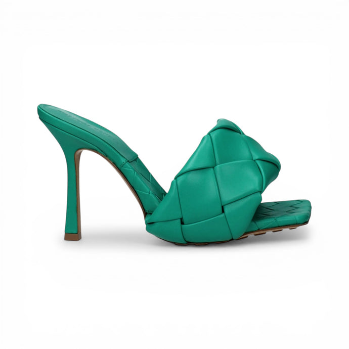 Bottega Veneta Shoes, Spring Green Leather Woven Heeled Mules (size 39.5)