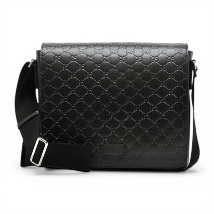 Gucci Bag, Black GG Embossed Leather Messenger Bag