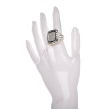 John Hardy Sterling Silver 18K Yellow Gold Diamond Classic Chain Square Ring