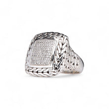 John Hardy Sterling Silver 18K Yellow Gold Diamond Classic Chain Square Ring