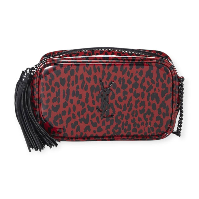 Saint Laurent Bag, Red Patent Calfskin Leopard Print Monogram Mini Lou Camera Bag