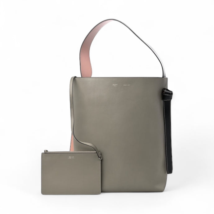 Celine Bag, Light Khaki & Cream Smooth Calfskin Small Twisted Cabas Shoulder Bag