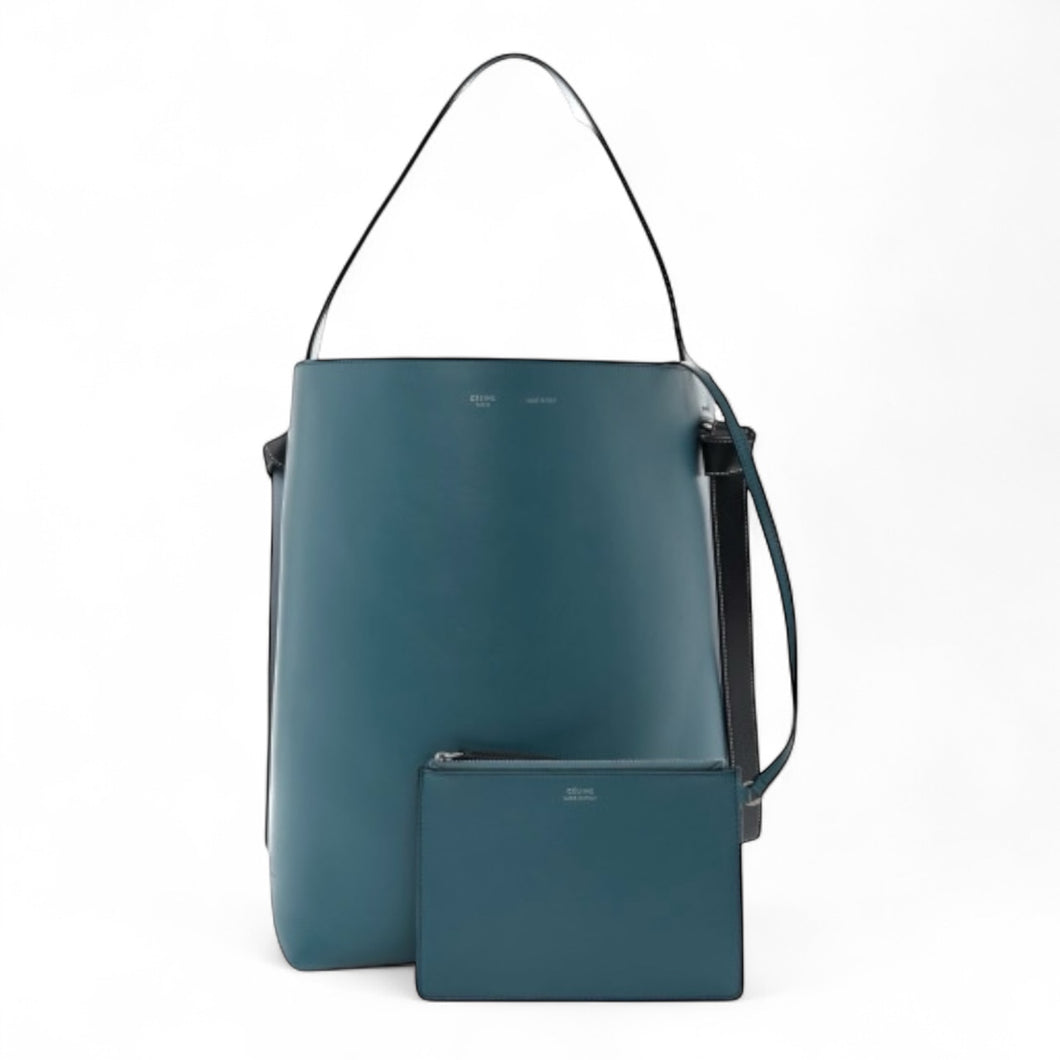 Celine Bag, Navy & Black Smooth Calfskin Small Twisted Cabas Shoulder Bag