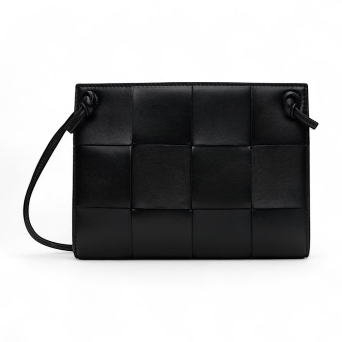 Bottega Veneta Bag, Black Lambskin Intrecciato Mini Cassette Crossbody