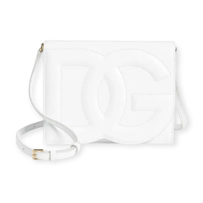 Dolce & Gabbana Bag, White Logo Flap Leather Crossbody Bag