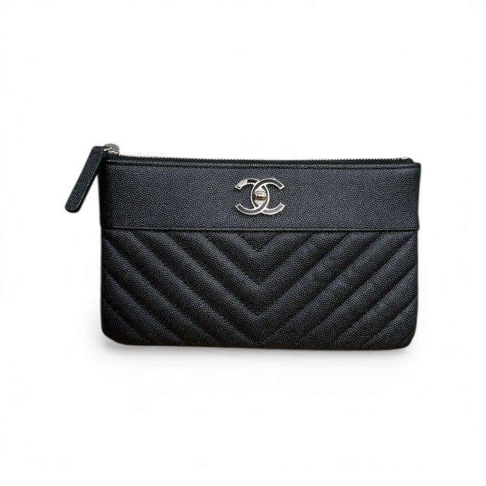 Chanel Bag, Black Sheepskin Chevron Quilted Small Mademoiselle Pouch