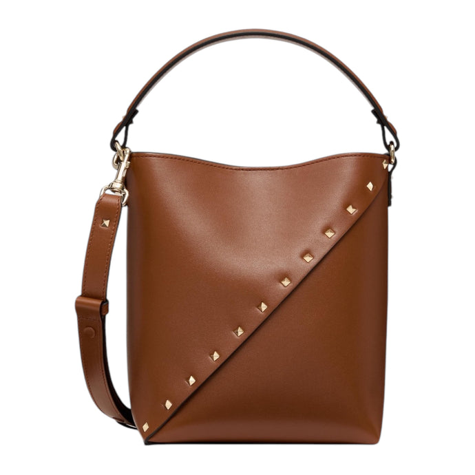 Valentino Bag, Brown Leather Rockstud Wispy Bucket Bag