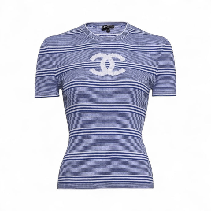 Chanel Blue & White Striped Cotton Shirt (size 42)