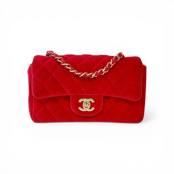 Chanel Bag, 2017 Red Velvet Mini Rectangle Flag Bag