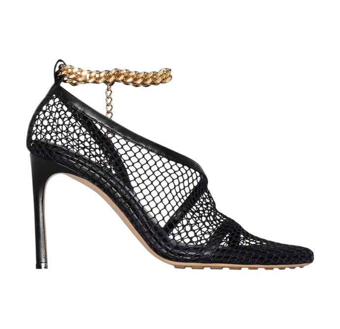 Bottega Veneta Shoes, Black Mesh Nappa Chunky Chain Sandals (size 37)