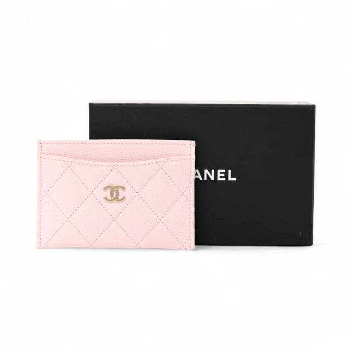 Chanel Light Pink Quilted Caviar Leather Card Holder