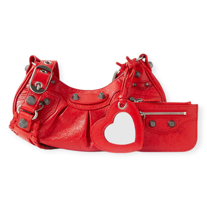 Balenciaga Bag, Red Le Cagole XS Studded Crinkled-Leather Bag