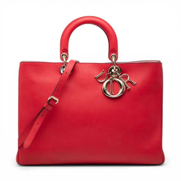 Christian Dior Bag, Red & Pink Calfskin Leather Diorissimo Medium Tote Bag