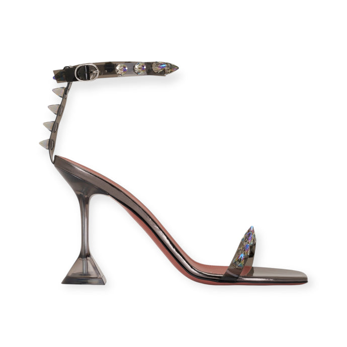 Amina Muaddi Shoes, Grey Rosie Spiked Strappy Sandals (size 38)