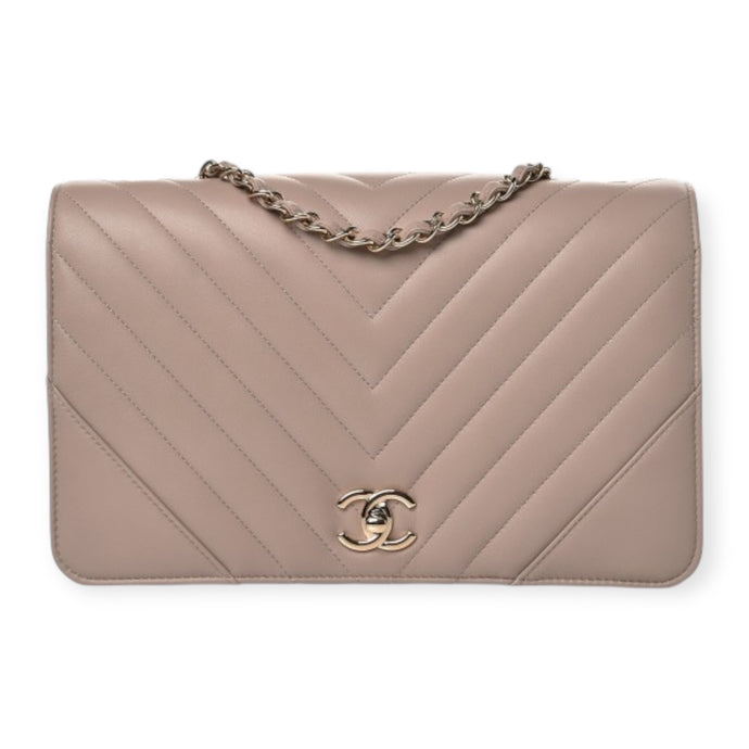 Chanel Bag, Taupe Calfskin Chevron Quilted Medium Statement Flap Bag