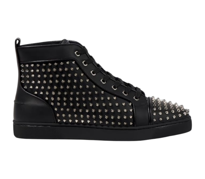 Christian Louboutin Shoes, Black Leather Spiked Sneakers (size 36.5)