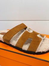 Hermès Shoes, Tan Suede & Shearling Chypre Sandals (size 42)