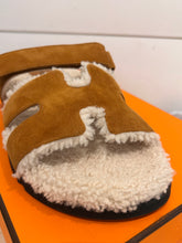 Hermès Shoes, Tan Suede & Shearling Chypre Sandals (size 42)