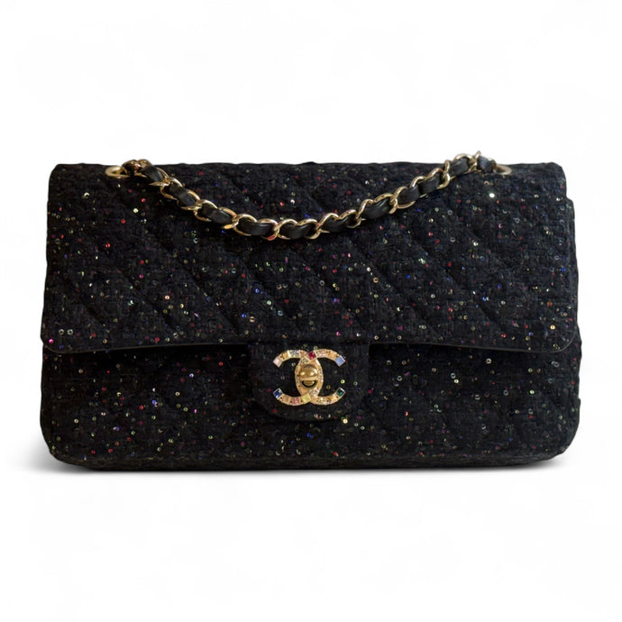 Chanel Bag, 2023 Black Sequin & Tweed Medium Double Flap Bag