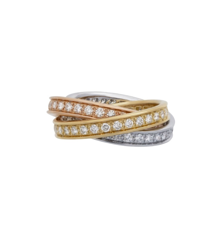 Cartier Trinity Ring in 18k White, Yellow & Rose Gold with Diamonds