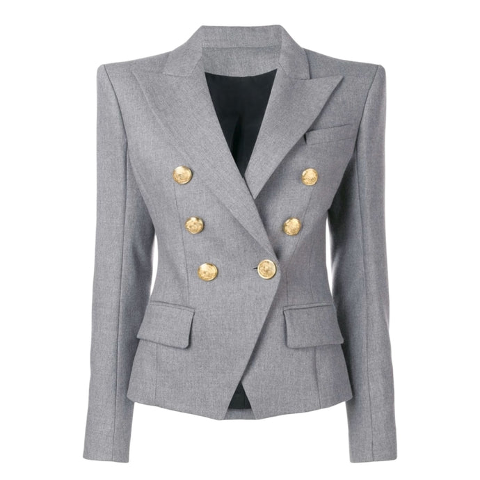 Balmain Grey Double-Breasted Wool Blazer