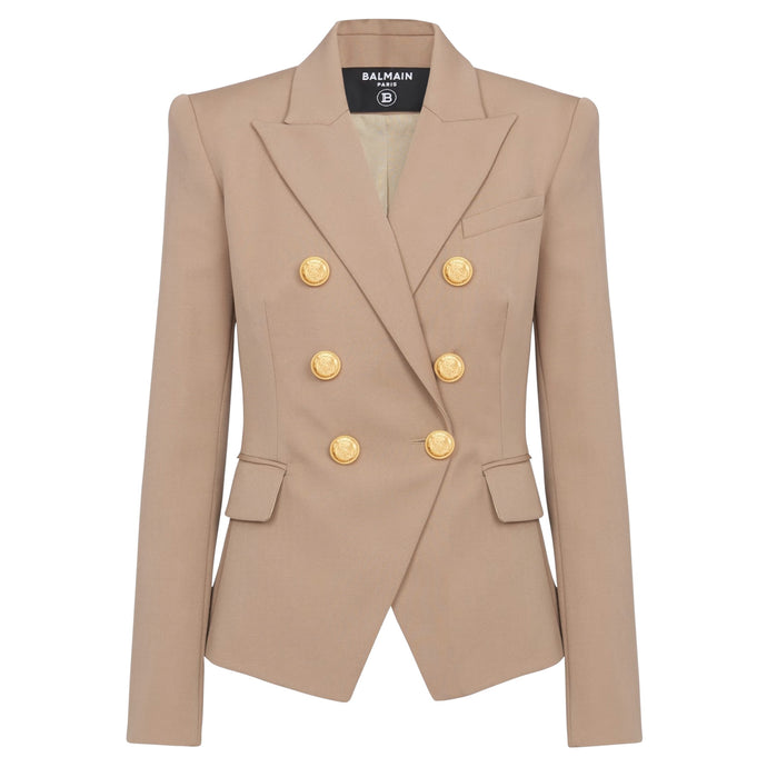 Balmain Tan Double-Breasted Wool Blazer