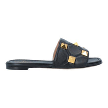 Valentino Shoes, Black Leather Roman Stud Flat Slides (size 40.5)