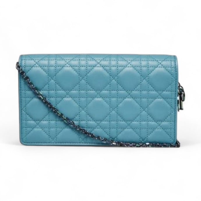 Christian Dior Bag, Blue Lambskin Cannage Lady Dior Chain Wallet
