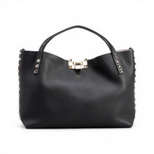 Valentino Bag, Black Leather Rockstud Small Tote Bag with Pink Interior