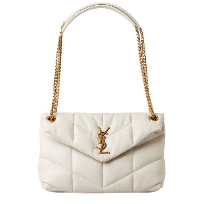 Saint Laurent Bag, Oyster White Leather Small Loulou Puffer Shoulder Bag