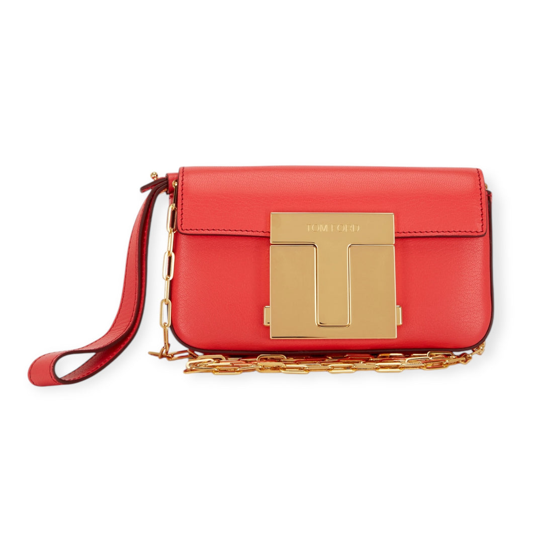 Tom Ford Bag, Coral Leather T Clasp Mini Chain Crossbody Bag