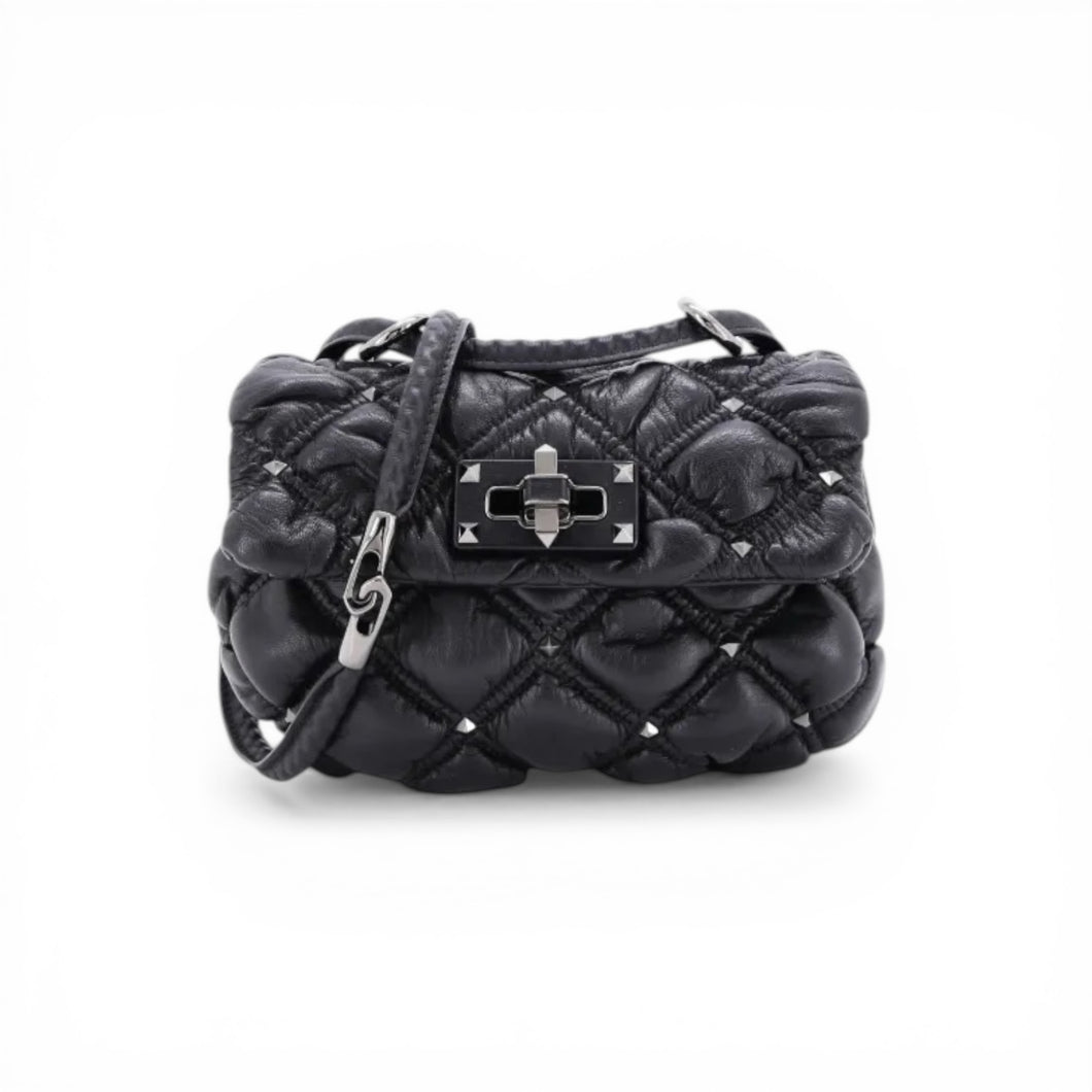 Valentino Bag, Black Leather SpikeMe Flap Bag Quilted Small Crossbody