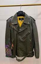 Etro Milano Olive Green Leather  Motorcycle Jacket