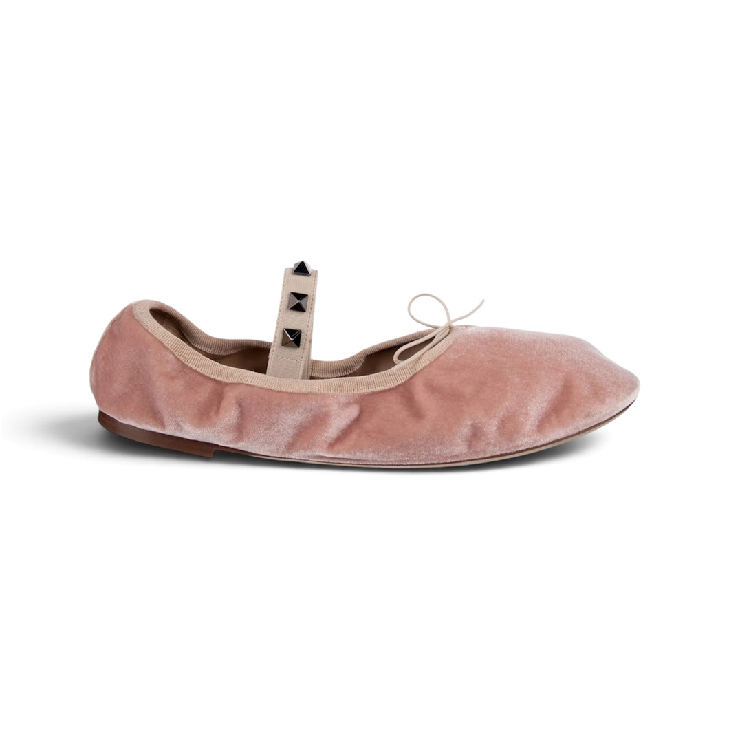 Valentino Garavani Shoes, Blush Velvet Rockstud Mary Jane Flats (size 37)