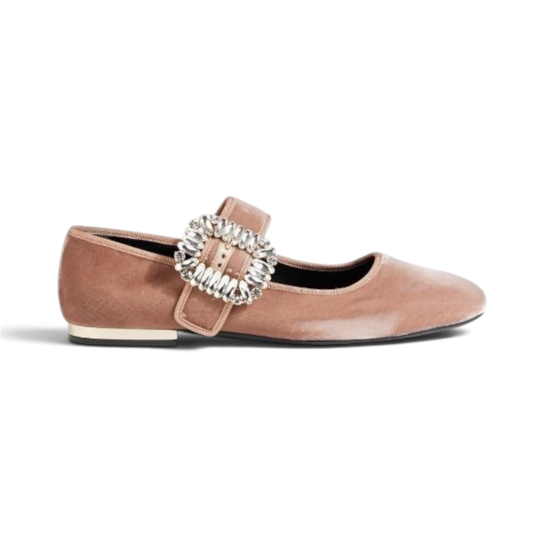 Roger Vivier Shoes, Blush Velvet Crystal Embellishments Mary Jane Flats (size 37)