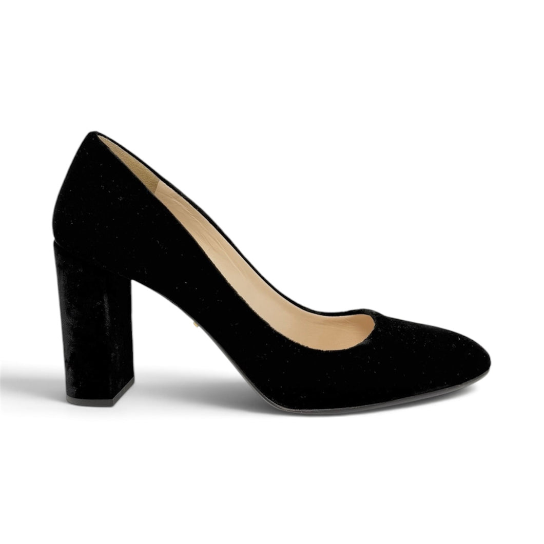Prada Shoes, Black Velvet Block Heels (size 39)