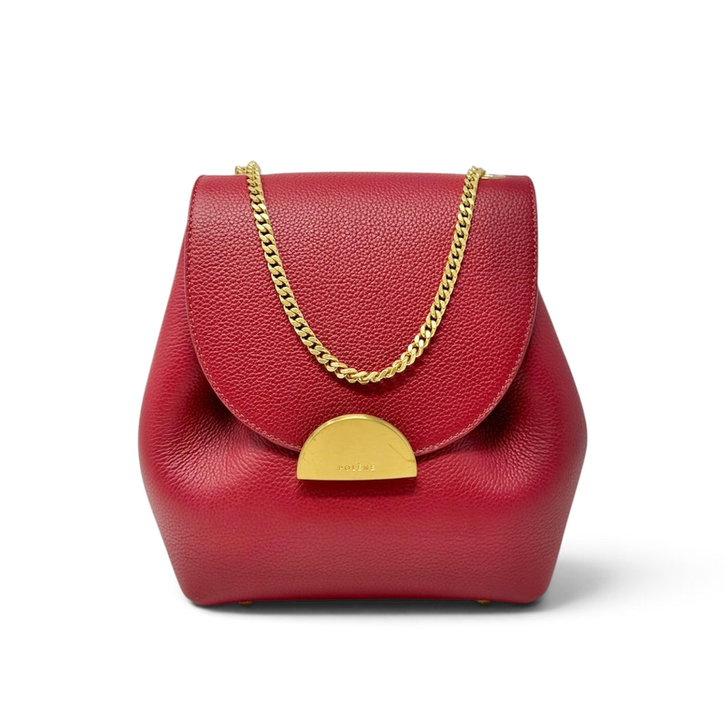 Polène Red Leather Numéro Un Mini Chain Crossbody