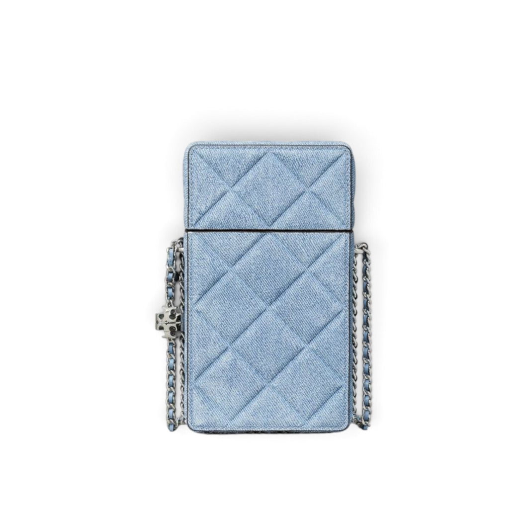 Tory Burch Bag, Fleming Denim-Print Suede Phone Crossbody Bag