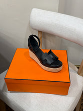 Hermès Shoes, Black Elda Espadrille Wedge Sandals (size 38)