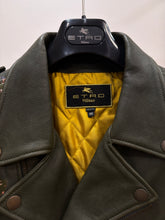 Etro Milano Olive Green Leather  Motorcycle Jacket