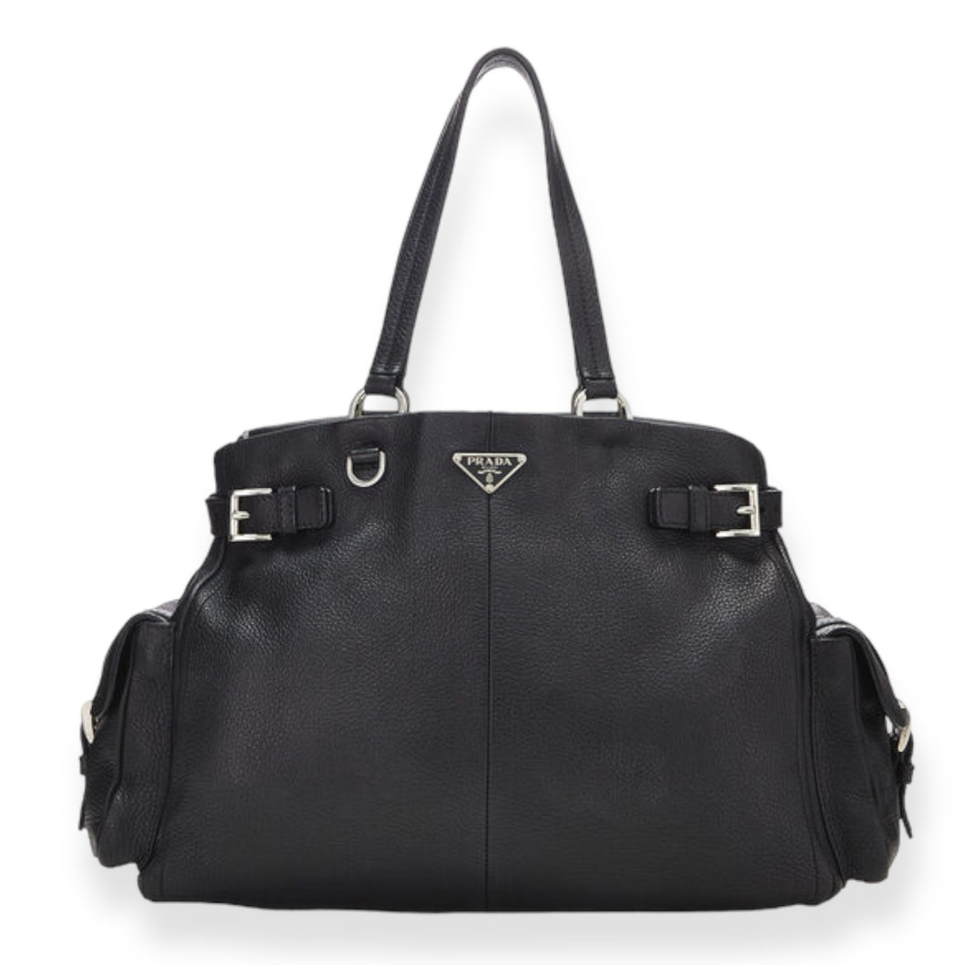 Prada Bag, Black Leather Pocket Tote